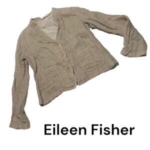 Eileen Fisher womens small petite organic linen blazer lightweight tan minimal